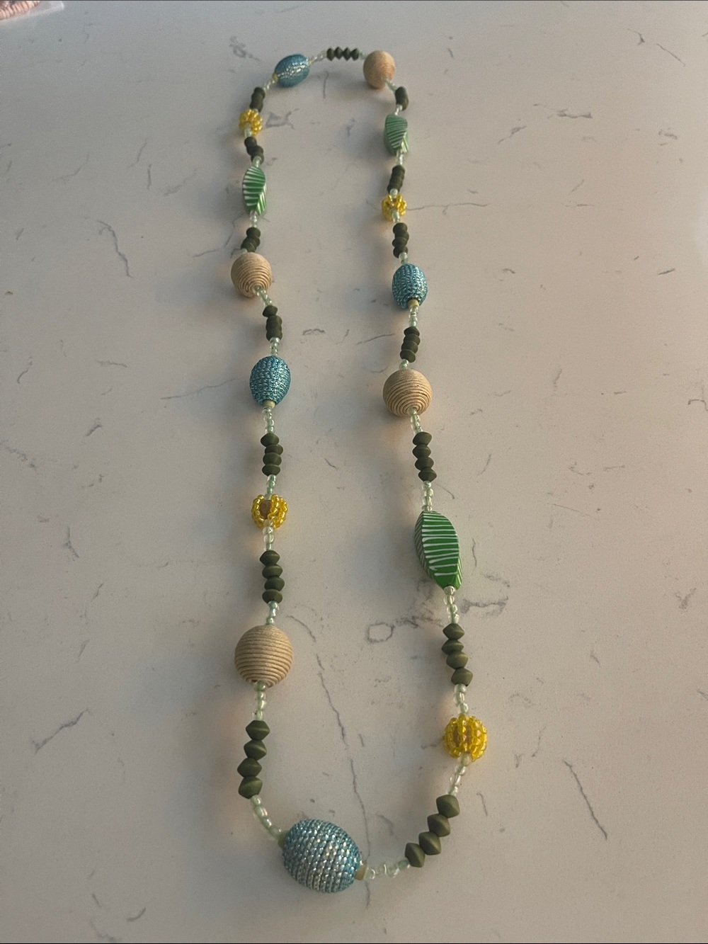 Handcrafted Green, Blue & Yellow Beaded Statement Necklace